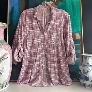 Just Living Heart All Over Print Relaxed Notched Collar Blouse S